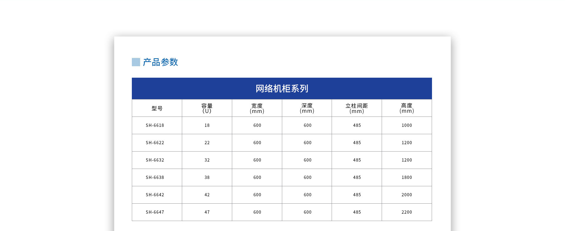 标准19英寸网络机柜产品参数