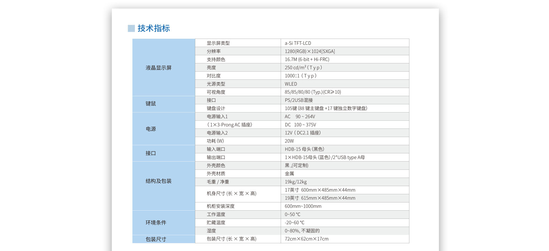 sla和slc系列产品包含vga口和网口kvm支持ip远程技术指标规格参数